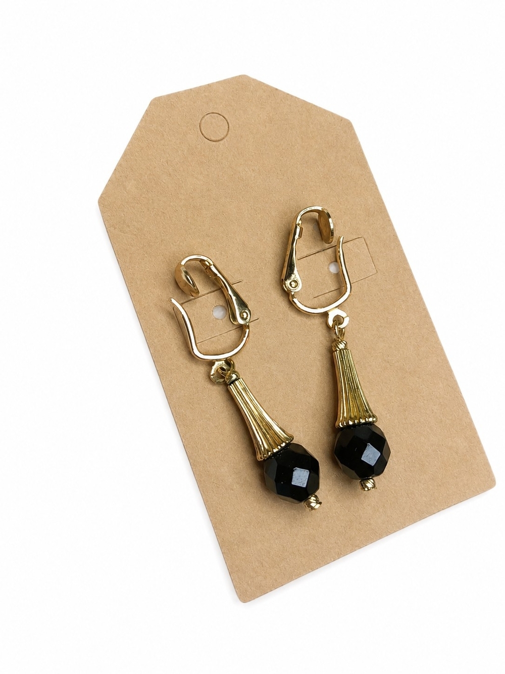 Vintage Sarah Coventry Black Crystal Clip On Earrings Gold Tone